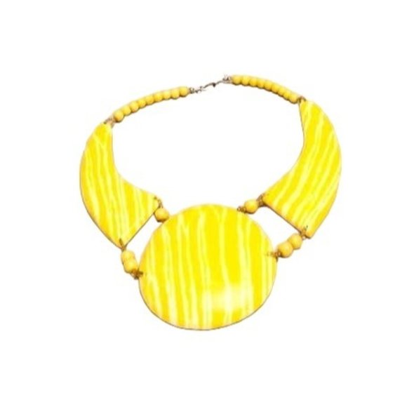 Yellow Statement Necklace Vintage Handmade Jewelry - Picture 4 of 6